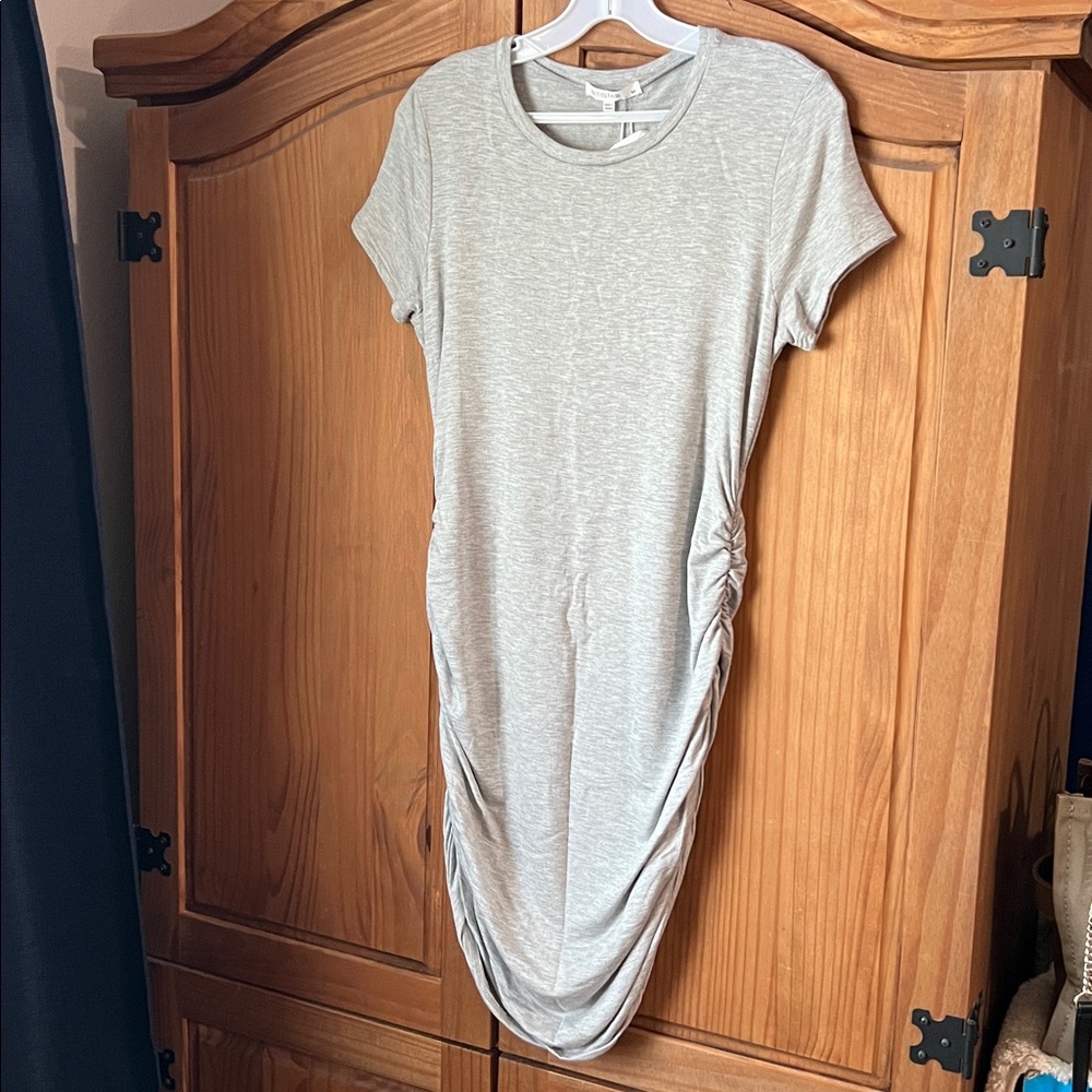 Gray Ruched T-Shirt Dress